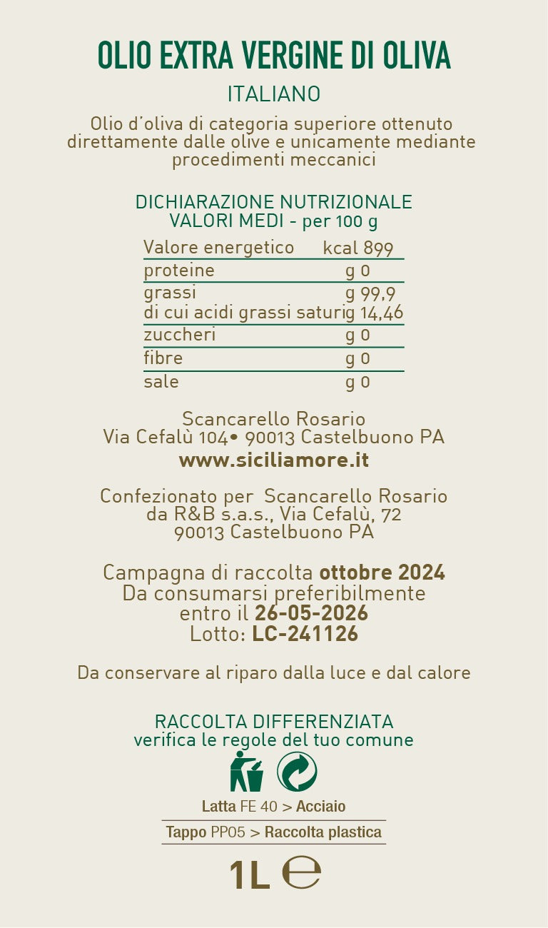 Olio Extravergine di Oliva 1 L