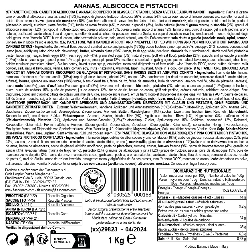 PANETTONE ANANAS, ALBICOCCA E PISTACCHI - 1kg - Collezione 1953 - Fiasconaro
