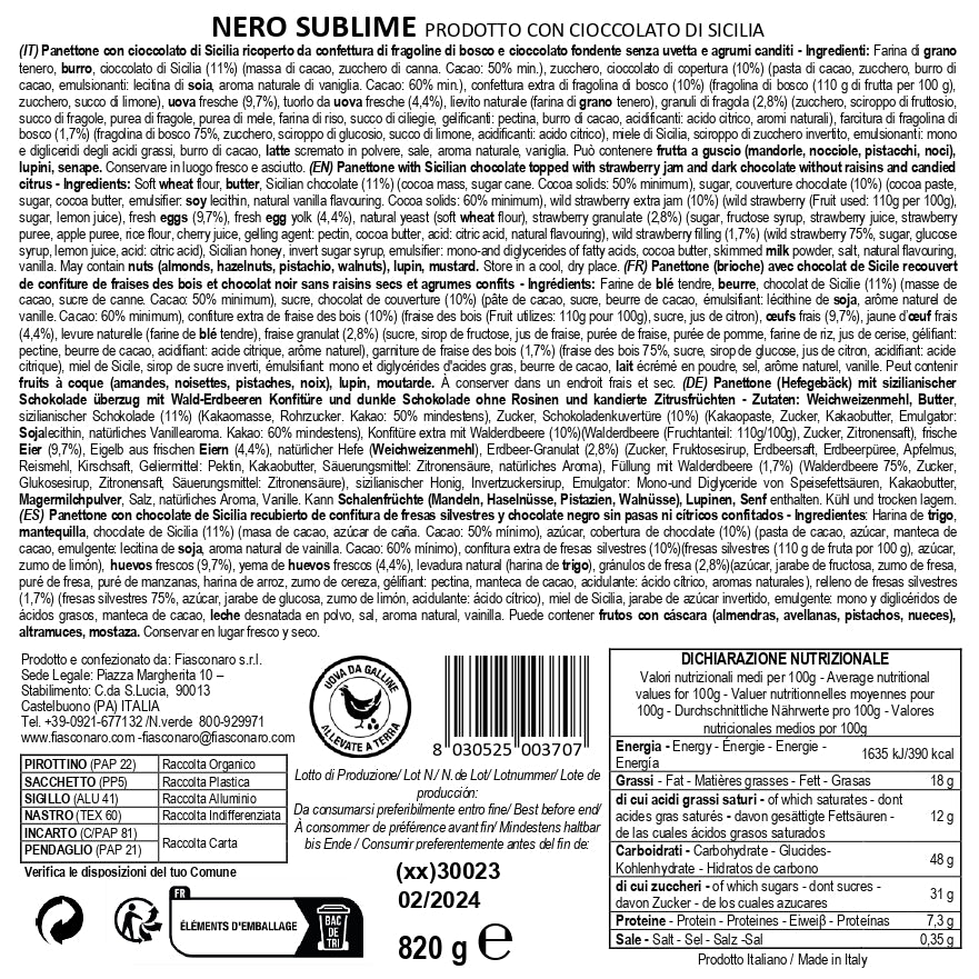 Panettone NERO SUBLIME con crema al Cioccolato di Sicilia - Fiasconaro