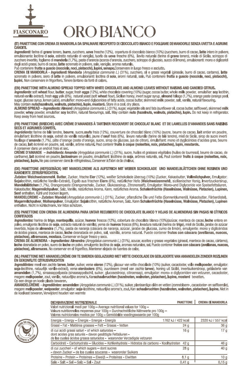 PANETTONE ORO BIANCO - Fiasconaro - Alle mandorle