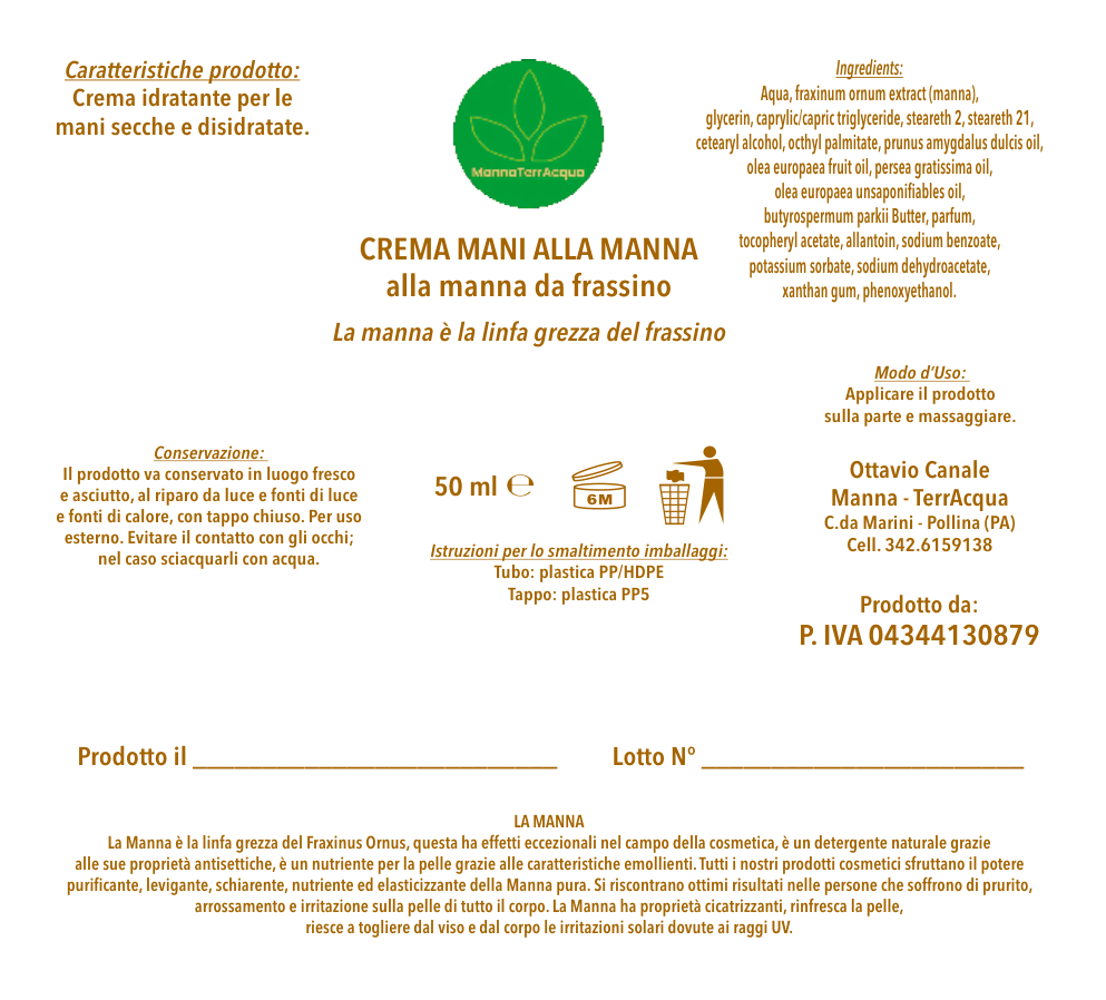 TERRACQUA CREMA MANI ALLA MANNA