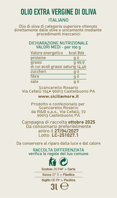 Olio Extravergine di Oliva 3l - Bag in box - 2025