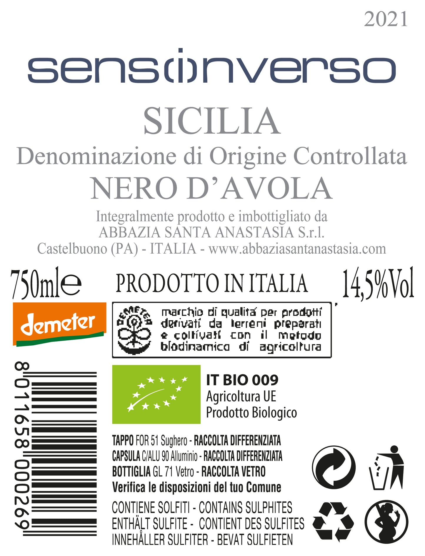 Sens(i)nverso Nero D'Avola Biodinamico Demeter - Santa Anastasia