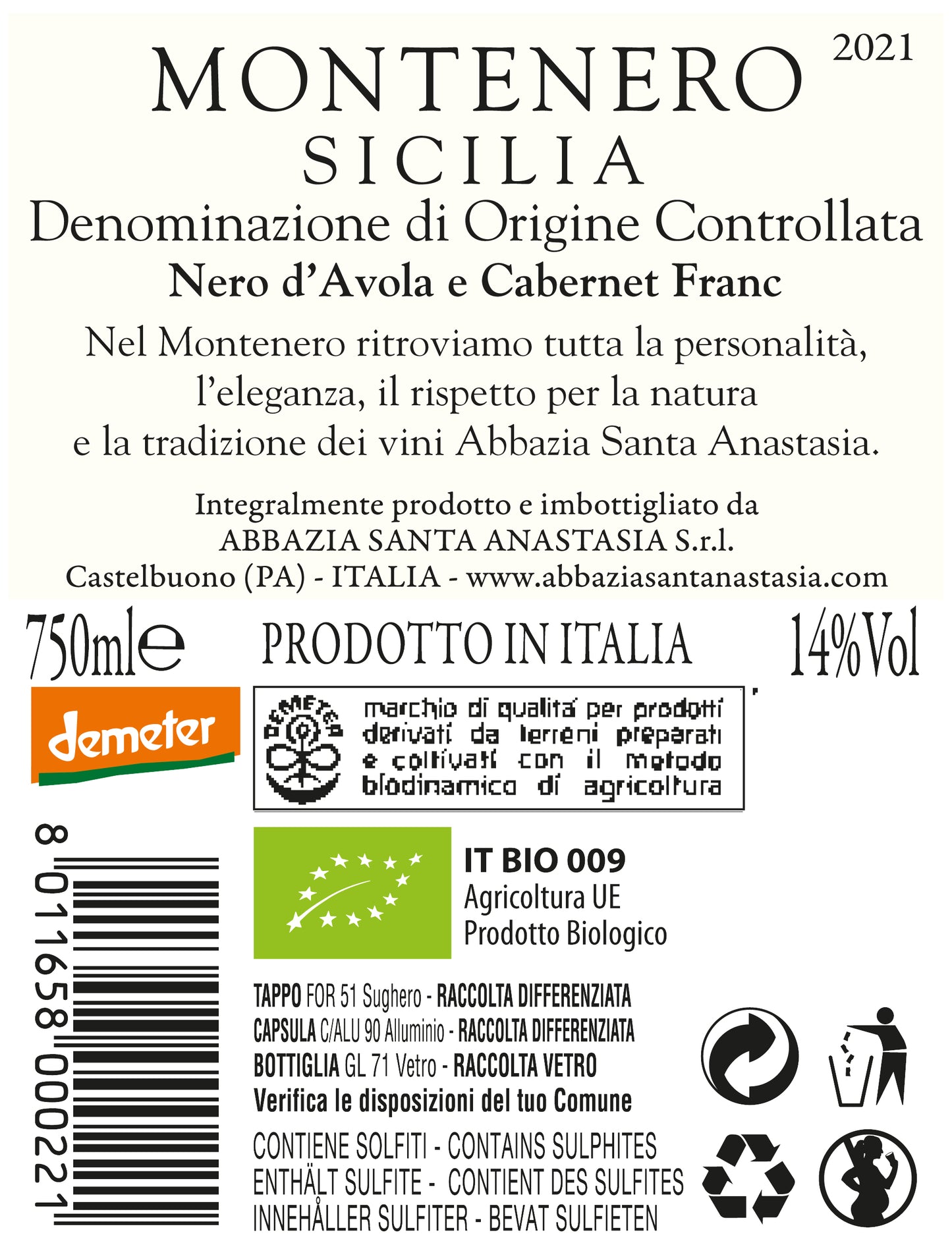 Montenero 2021 - Nero d'Avola – Cabernet Franc (uve biodinamiche)