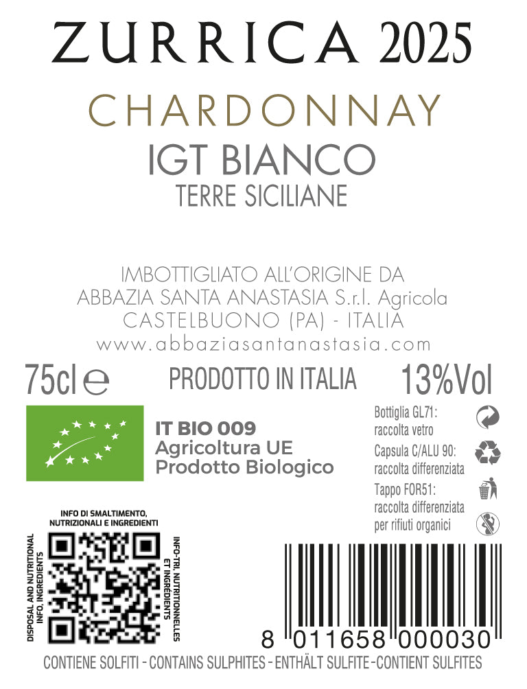 ZURRICA 2025 - Chardonnay 100% - Abbazia Santa Anastasia