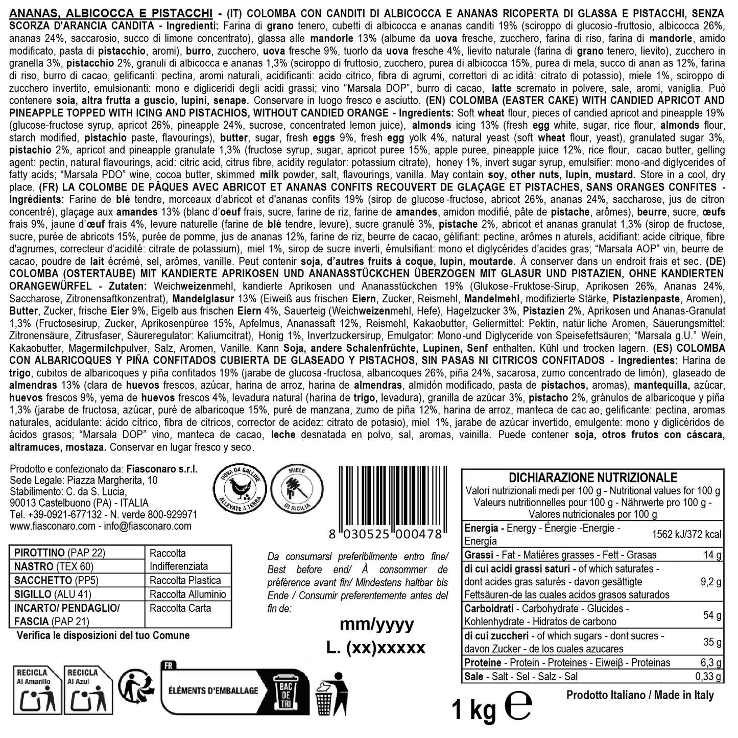 Colomba ANANAS, ALBICOCCA E PISTACCHIO - Fiasconaro