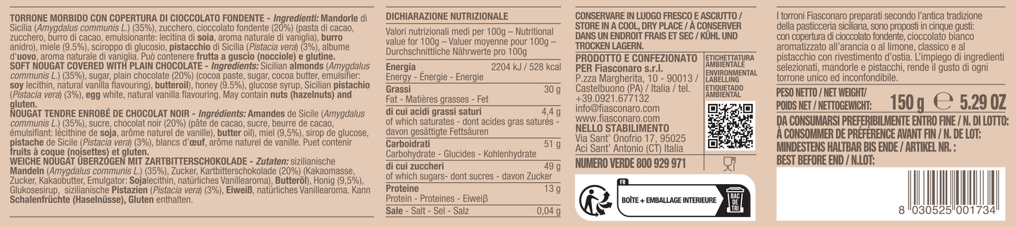 Torrone siciliano al cioccolato fondente - Fiasconaro