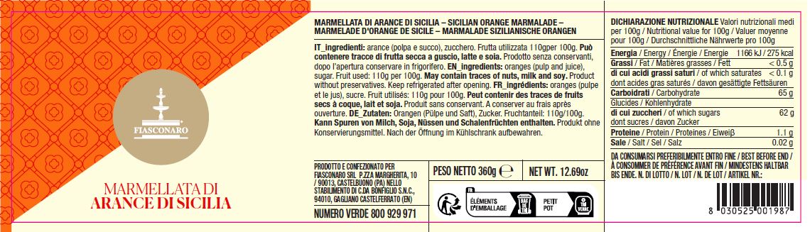 Marmellata di Arance di Sicilia 360 g - Fiasconaro