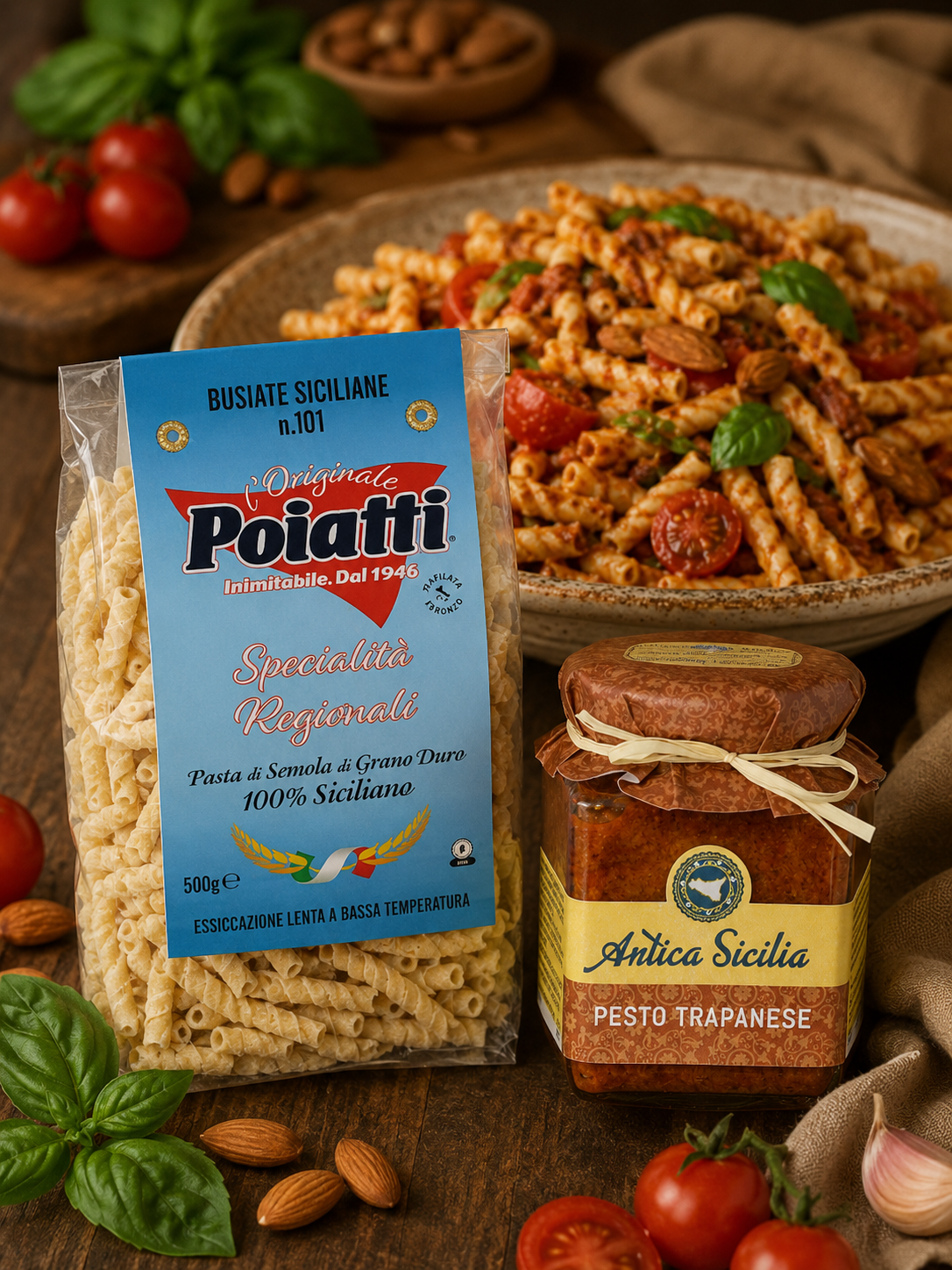 Busiate al pesto alla trapanese - Busiate Poiatti e Pesto alla Trapanese Antica Sicilia