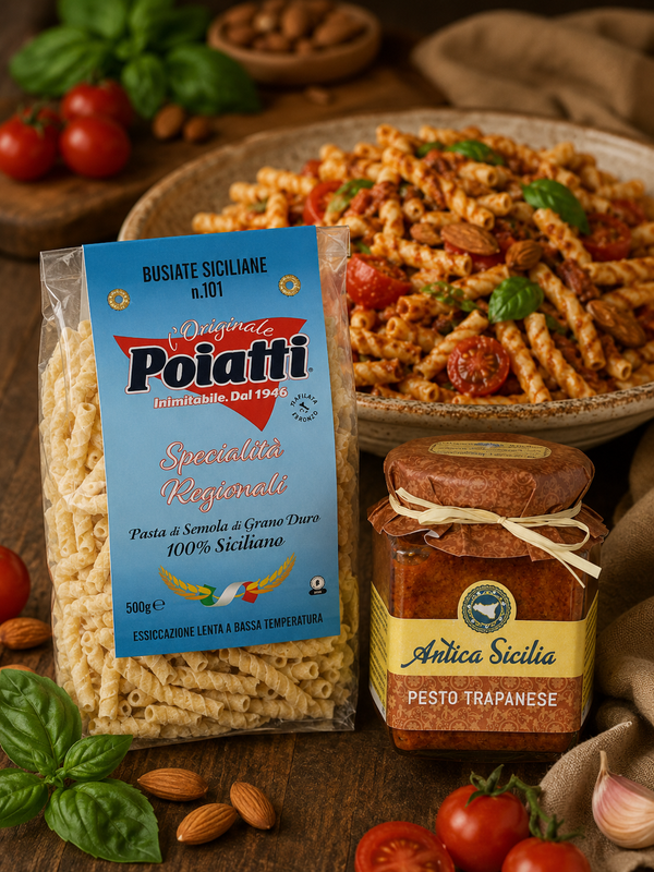 Busiate al pesto alla trapanese - Busiate Poiatti e Pesto alla Trapanese Antica Sicilia