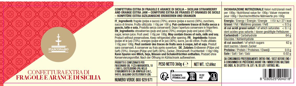 Confettura Extra di Fragole e Arance di Sicilia 360 g - Fiasconaro