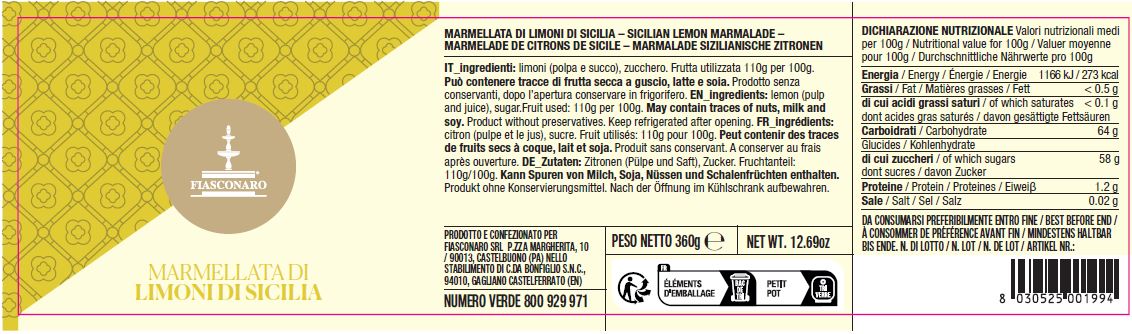 Marmellata di Limoni di Sicilia 360 g - Fiasconaro