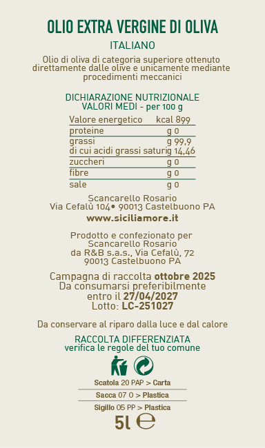 Olio Extravergine di Oliva 5l - Bag in box - 2025