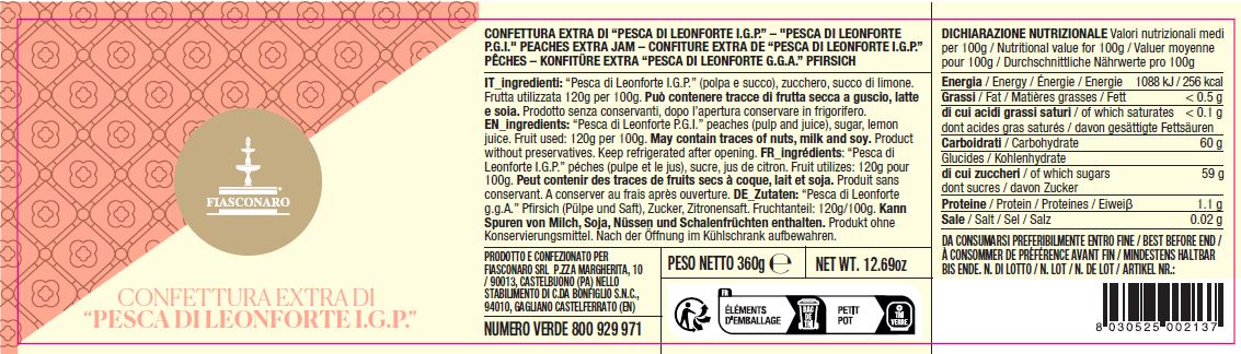 Confettura Extra di "Pesche di Leonforte IGP" 360g - Fiasconaro