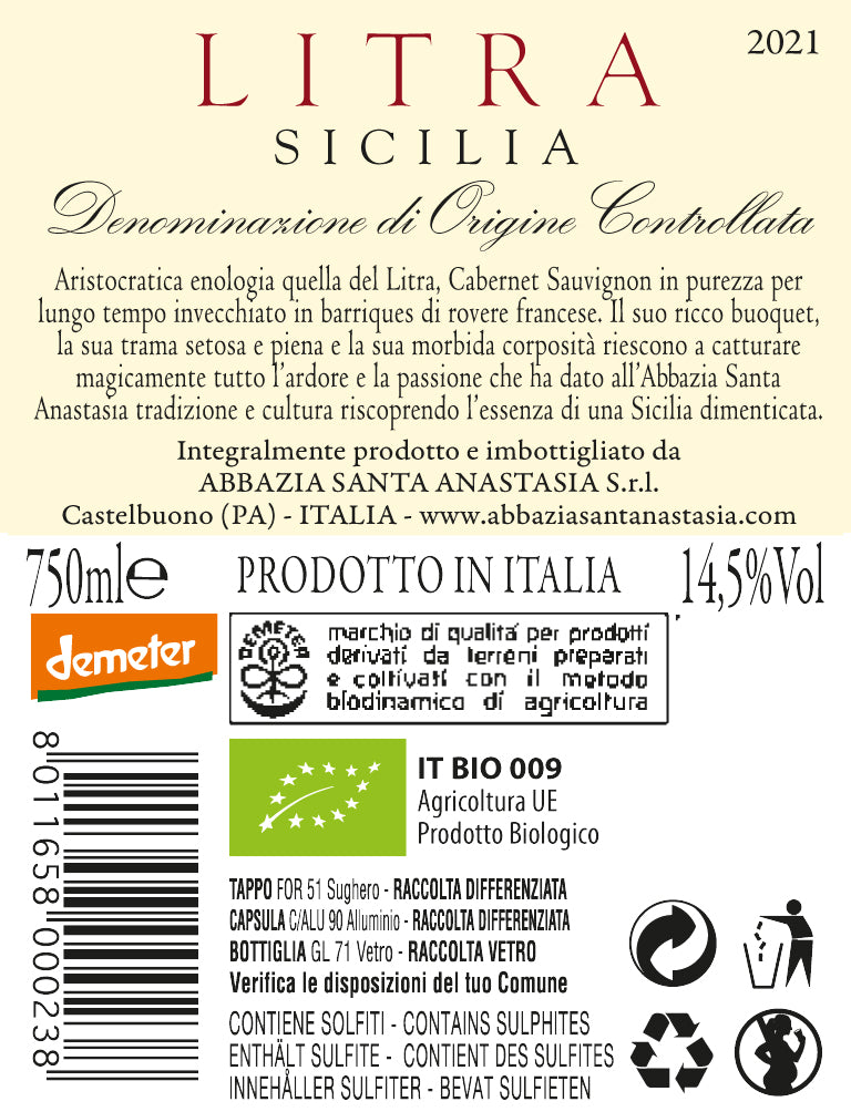 LITRA 2021 - 100%, Cabernet Sauvignon - Demeter Biodinamico