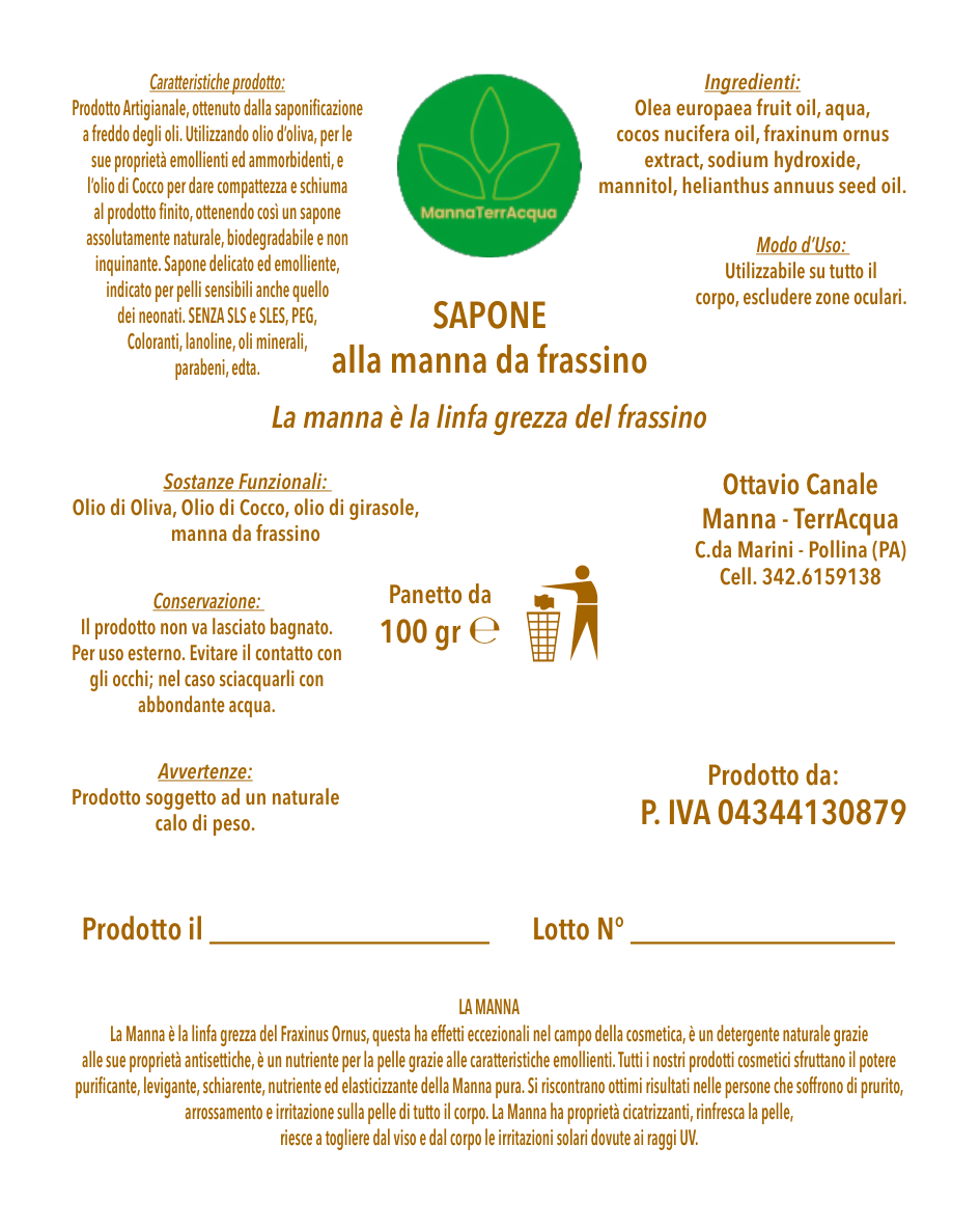 Sapone alla manna da frassino 100gr