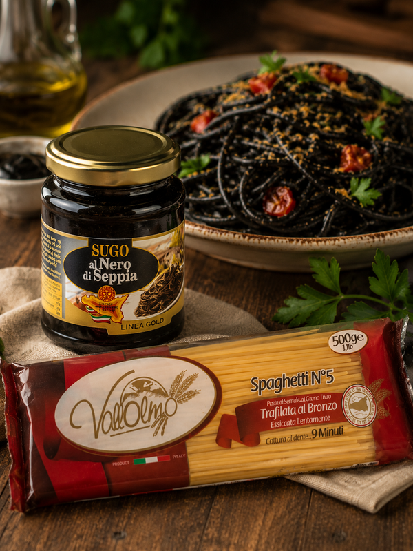 Spaghetti al nero di seppia - Spaghetti bio + Sugo pronto al nero di seppia